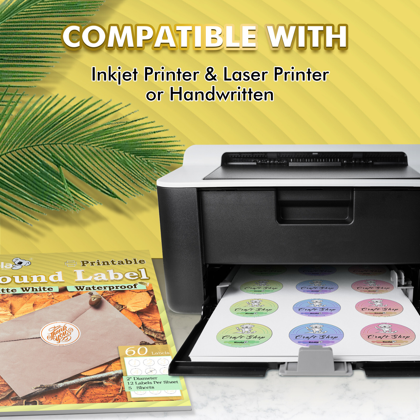 300 Koala Round Label 2 inch Waterproof Printable Cirle Labels for Inkjet Laser