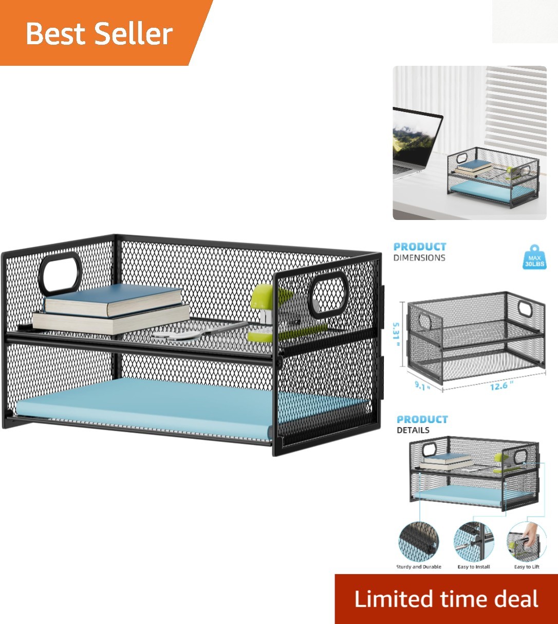 Elegant Black Mesh 2-Tier Letter Tray – Perfect for Home Office Organization
