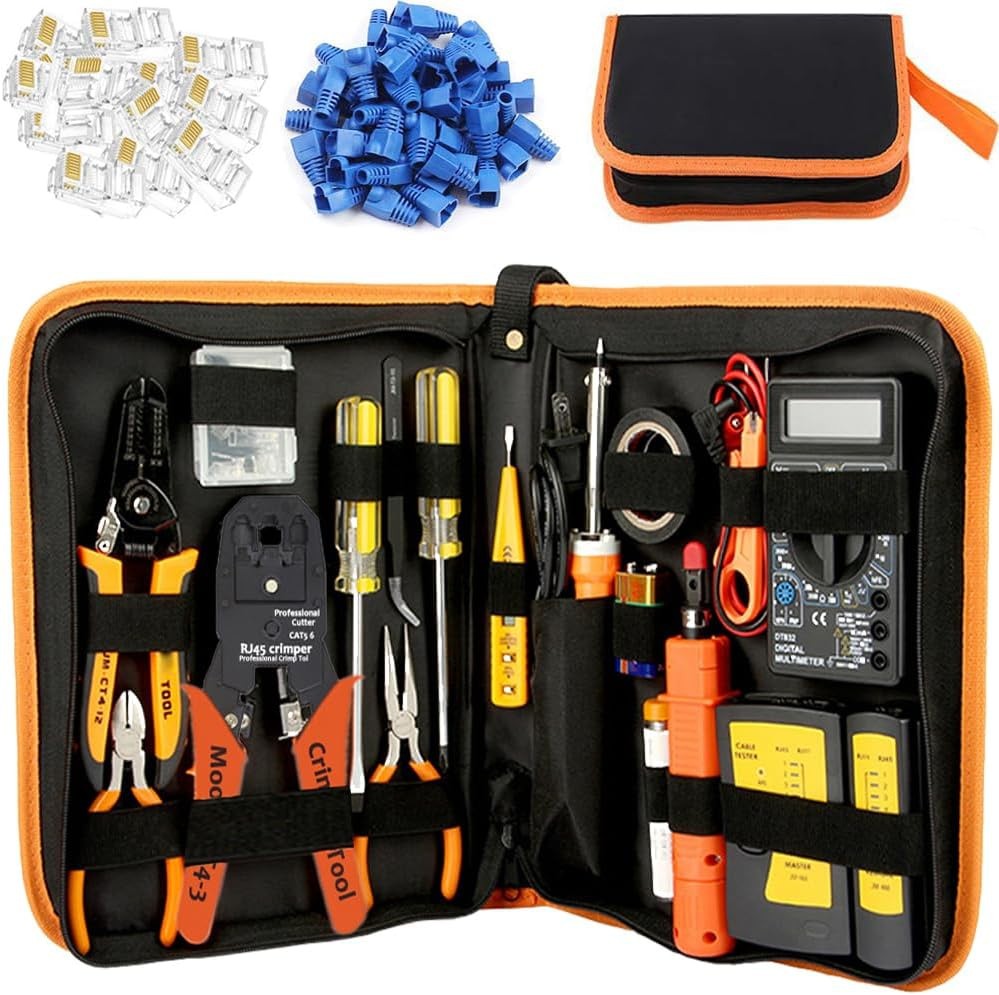 LEATBUY Network Crimp Tool Kit for RJ45/RJ11/RJ12/CAT5/CAT6/Cat5e/8P, Profess…