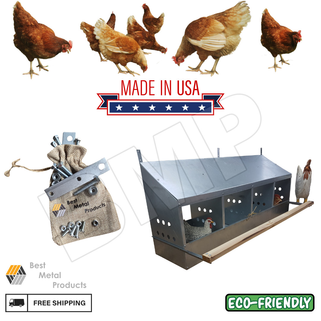 4 Hole Heavy Duty 23ga Galvanized Chicken Nesting Laying Roost Box 0300109