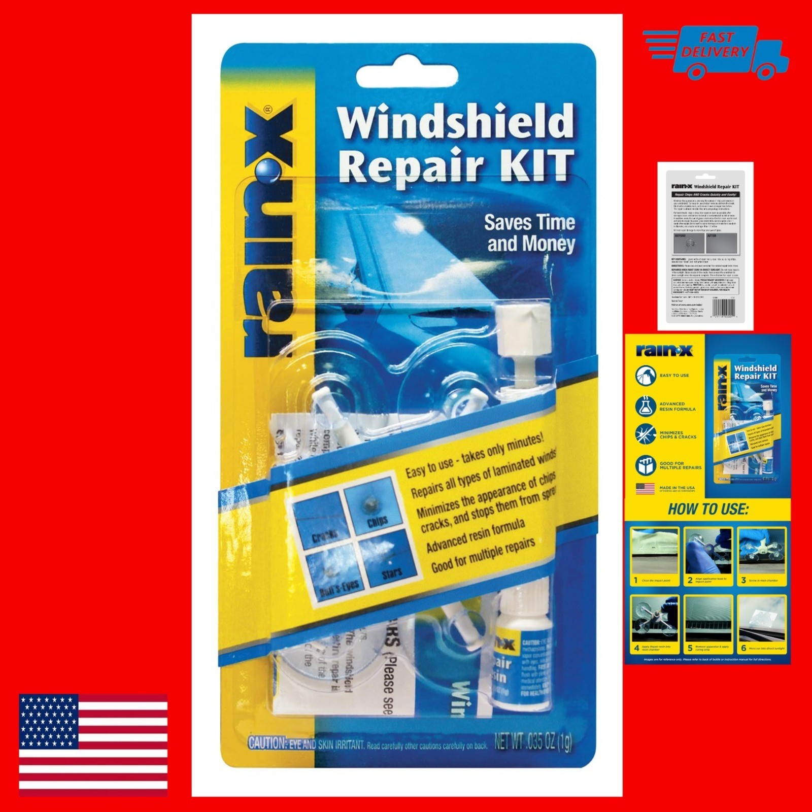 Rain-X 600001 Windshield Repair Kit – Durable Resin for Chips & Cracks
