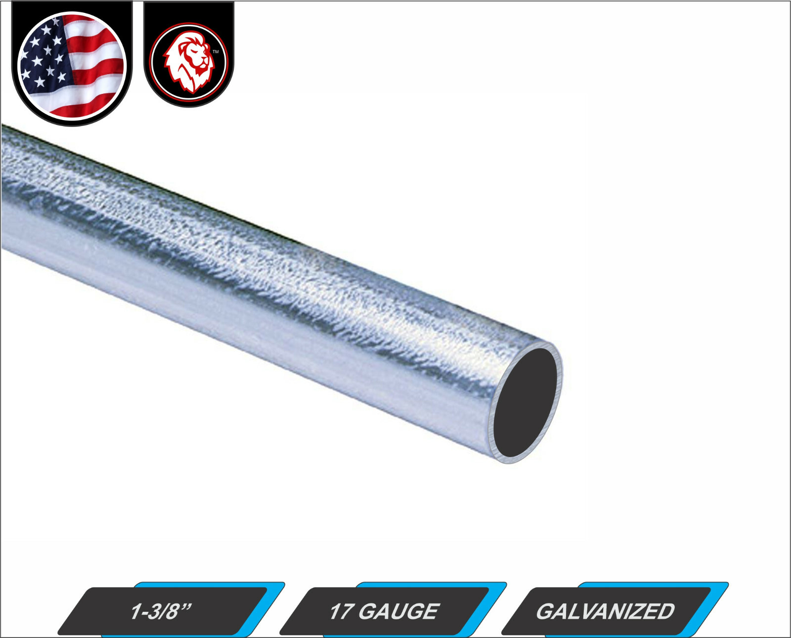 1-3/8 Galvanized Round steel Tube – 16 gauge – 11″ inches long