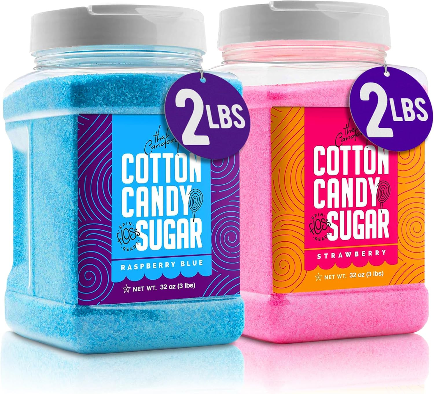 Cotton Candy Floss Sugar 32Oz (2-Pack) Includes | Raspberry Blue and Strawberry