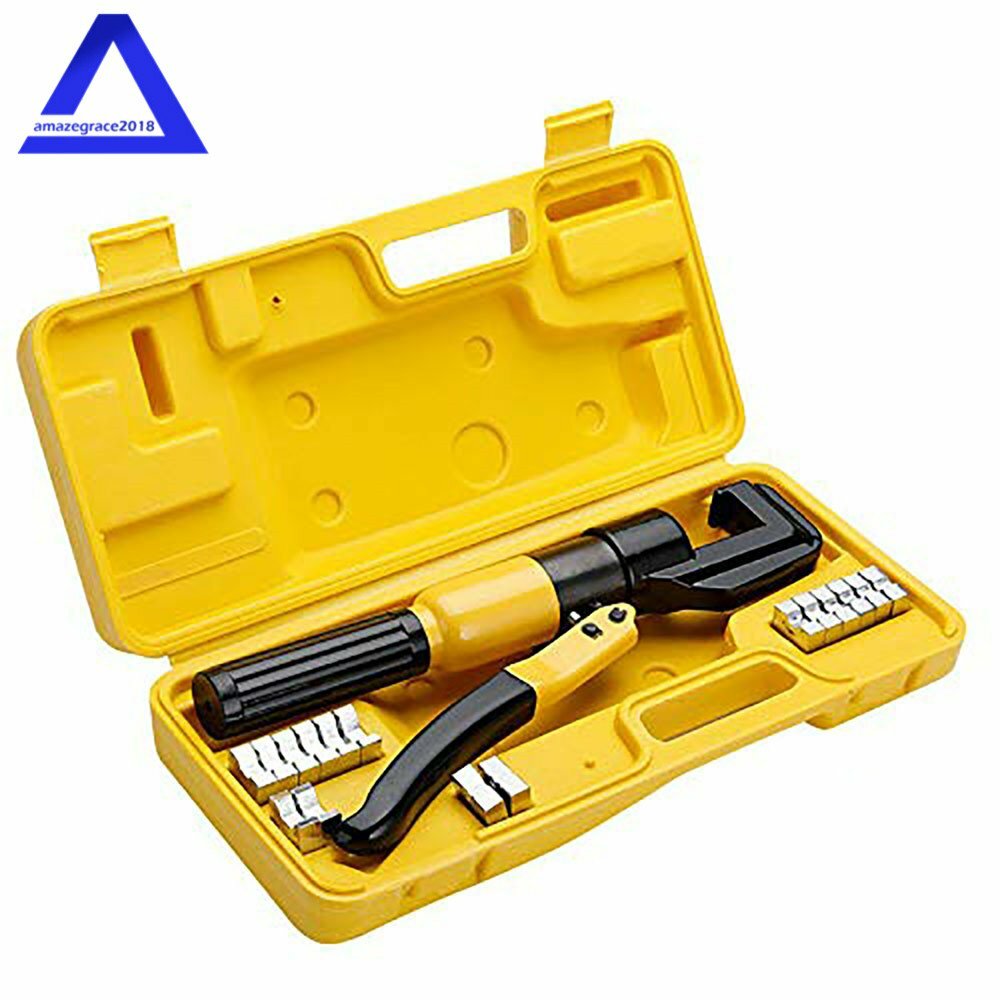 10 Ton Hydraulic Crimper Crimping Tool Wire Battery Cable Lug Terminal W/ 8 Dies