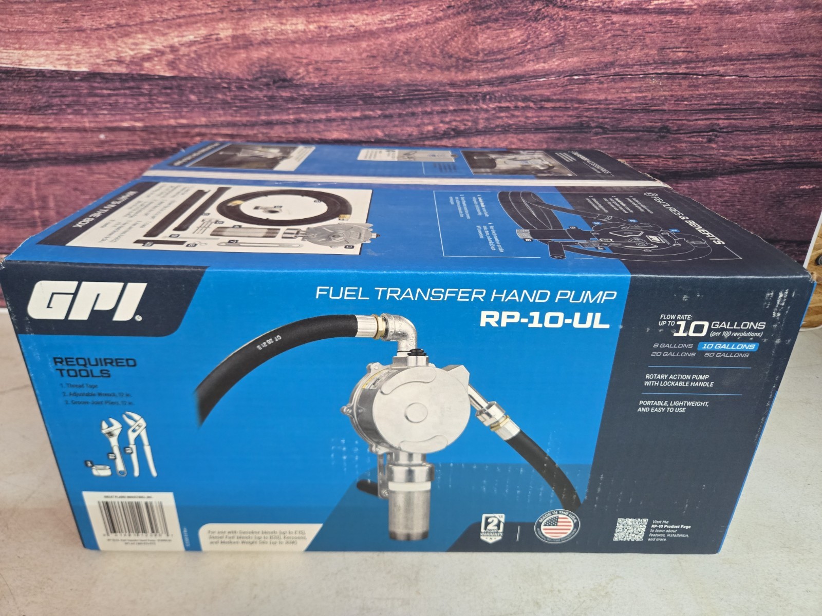 GPI RP-10-UL 10 Gallon Rotary Fluid Transfer Pump for Gasoline, Diesel & Oil