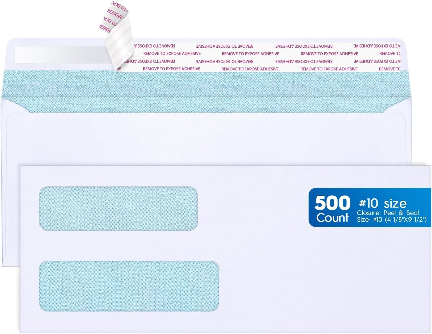 10 Envelopes Security Self Seal, 500 Count Mailing Envelopes with Double Window,