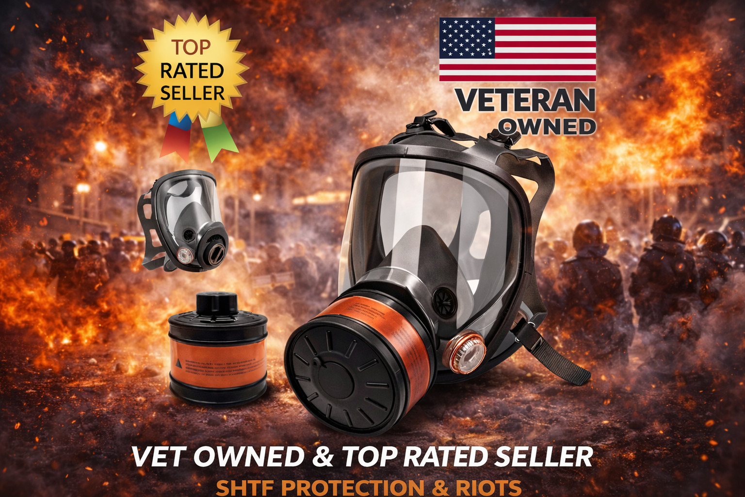 Full Face Gas Mask Respirator Survival Mask Tear Gas Protection Reusable 40MM