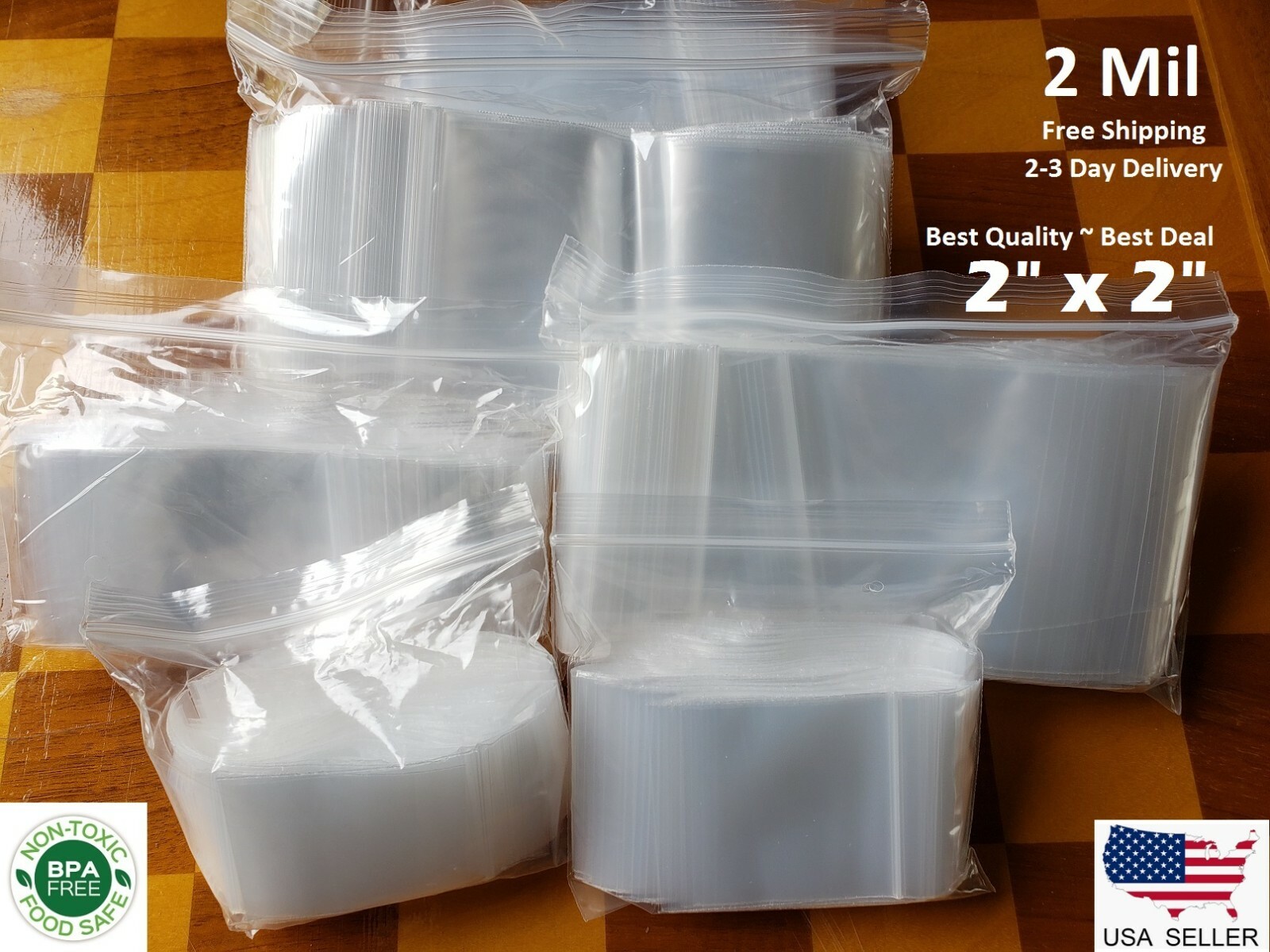 2″x 2″ CLEAR 2 MIL ZIP SEAL BAGS POLY PLASTIC RECLOSABLE LOCK MINI SMALL BAGGIES