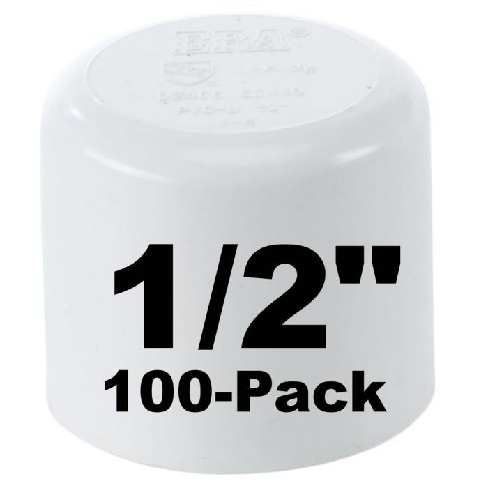 100-Pk 1/2 in. Schedule 40 PVC Caps/End Plugs NSF Pipe Fitting Socket SCH40 ASTM