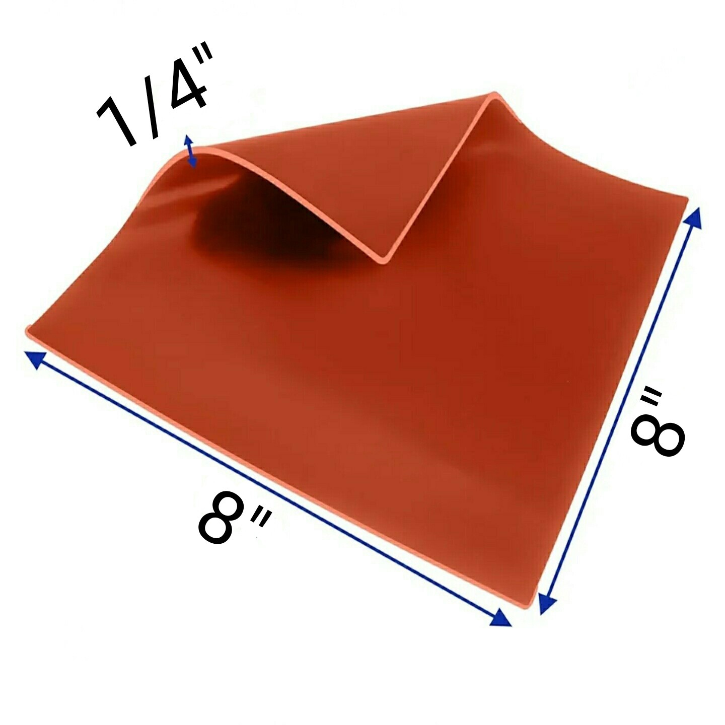 1/4″ Silicone Rubber Sheet High Temp Solid Red/Orange Commercial Grade 8″x8″ Sq