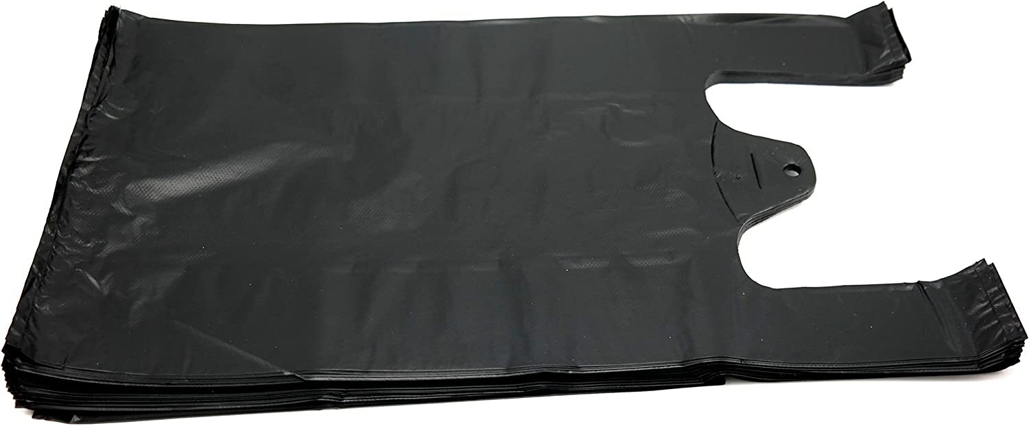 Black Extra Strong Plastic T-Shirt Bags 1/8 Retail Shopping Bags 10″x 5″x 18″.63