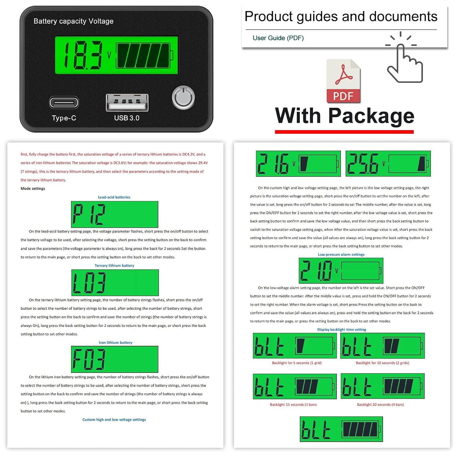 LCD Digital Voltage Display Battery Indicator Monitor Meter Gauge12V/24V/36V/48V