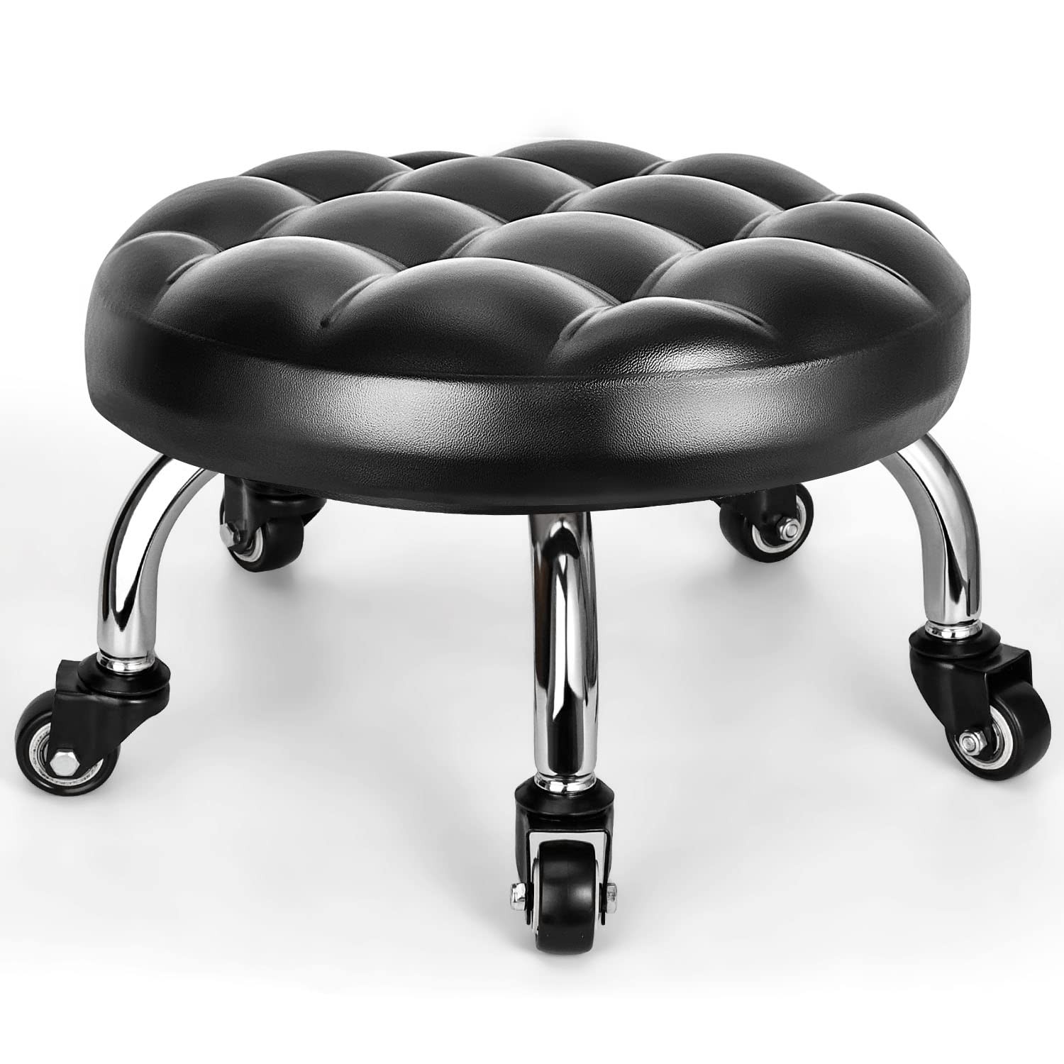Low Rolling Stool PU Leather Roller Seat Chair Home Office Garage