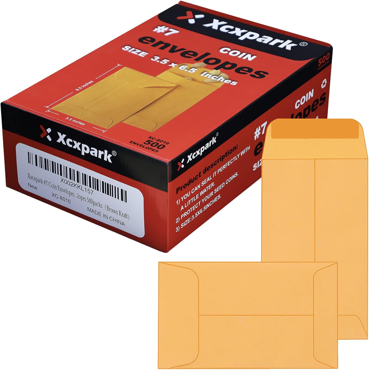 500 PCS #7 Coin Envelopes3.5 X 6.5 Inches Brown Kraft Envelopes Classic Small Pa