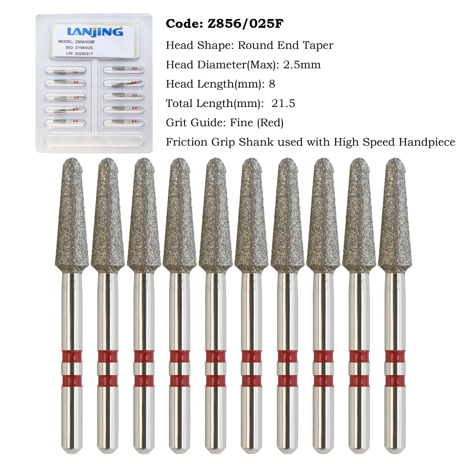 Zirconia Adjustment Diamond Burs FG Round End Taper Football Fine Coarse 368 850