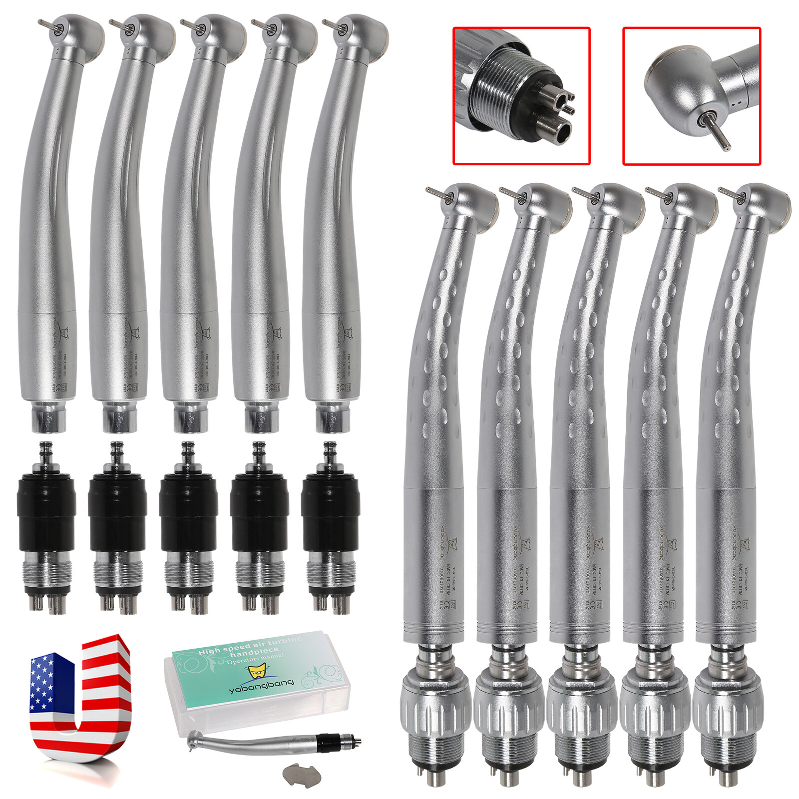 YABANGBANG Dental High Speed Handpiece + 4 Hole Quick Coupler 360° Swivel