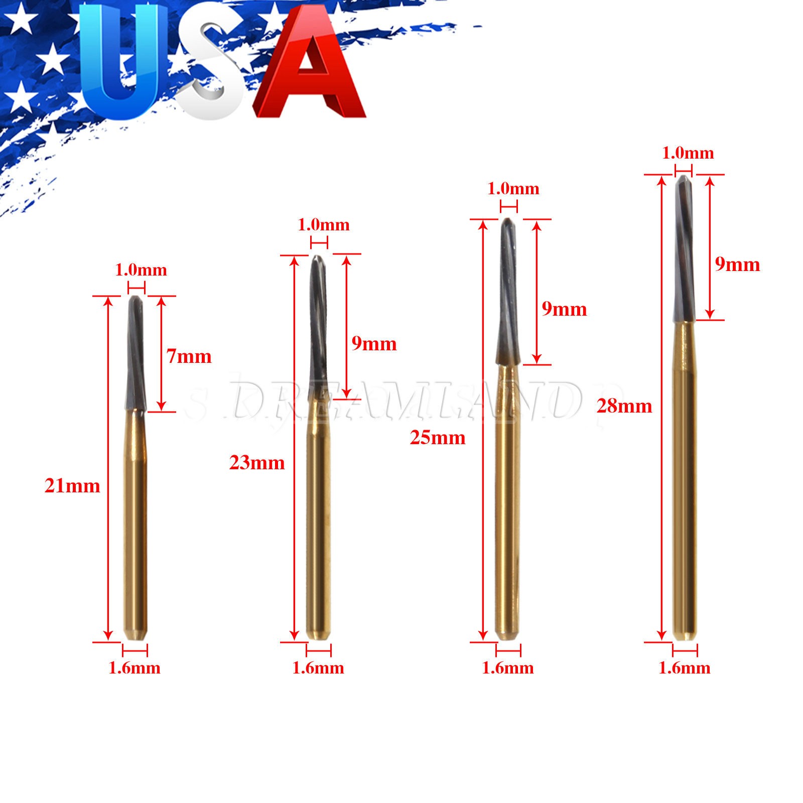 5Pcs Dental Endo-Z Titanium Tungsten Carbide High Speed Cutting Burs FG 1.60mm