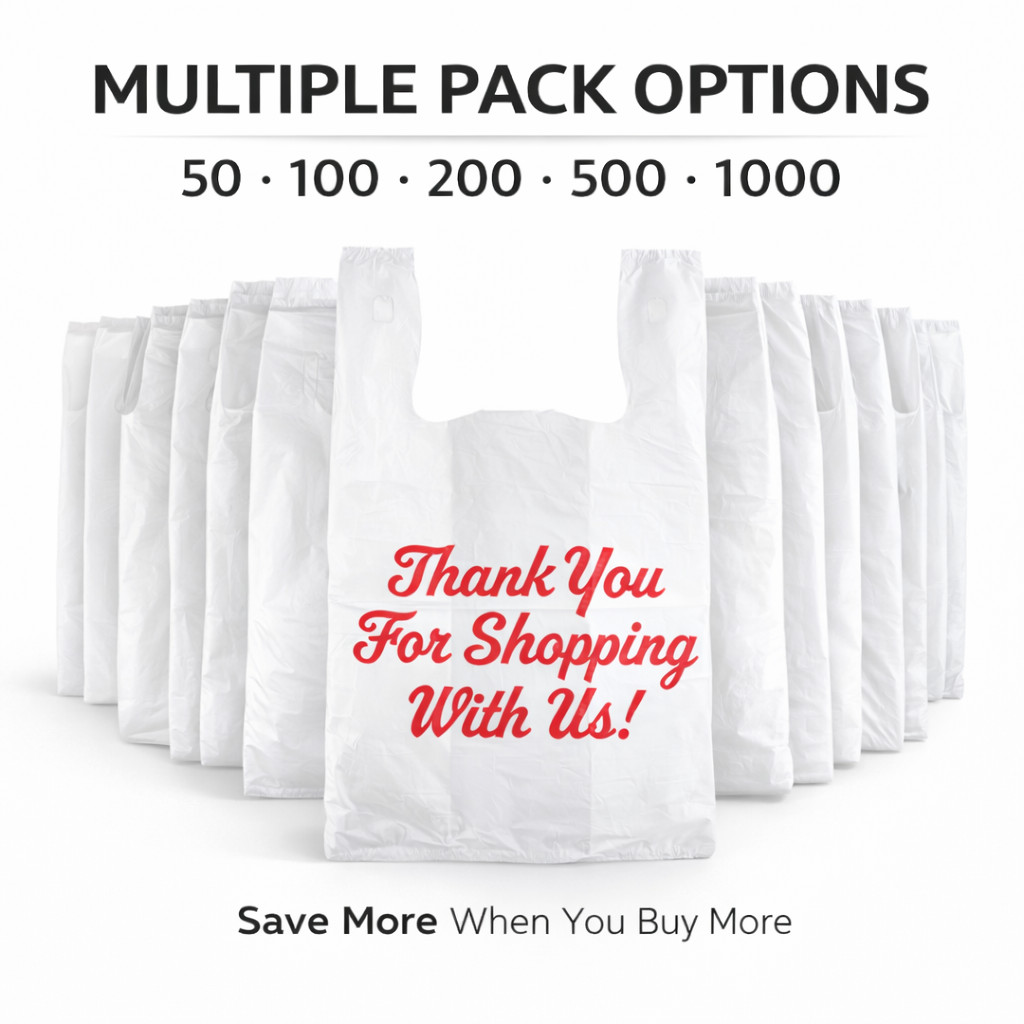 Bags 1/5 Large 23 x 13 x 8″ Thank You” T-Shirt Plastic Grocery Shopping Bags