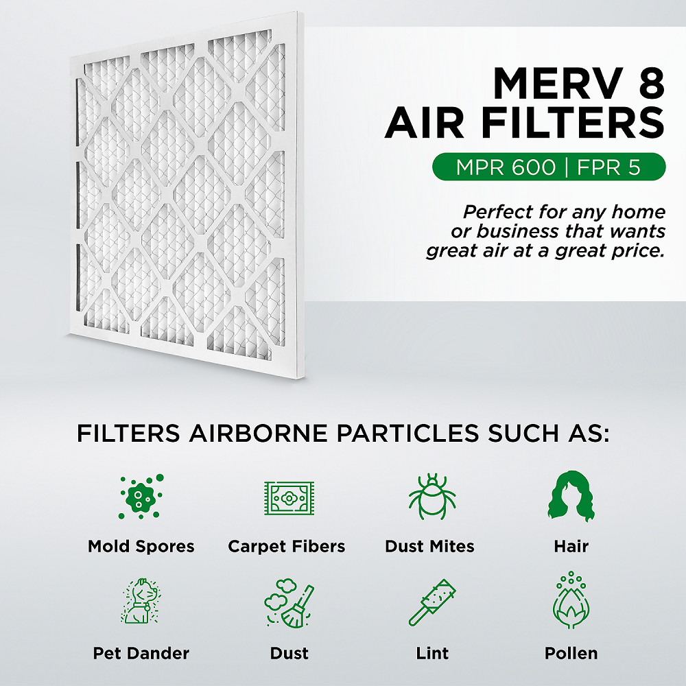 16x25x2 MERV 8 Pleated AC Furnace Air Filters. 10 Pack