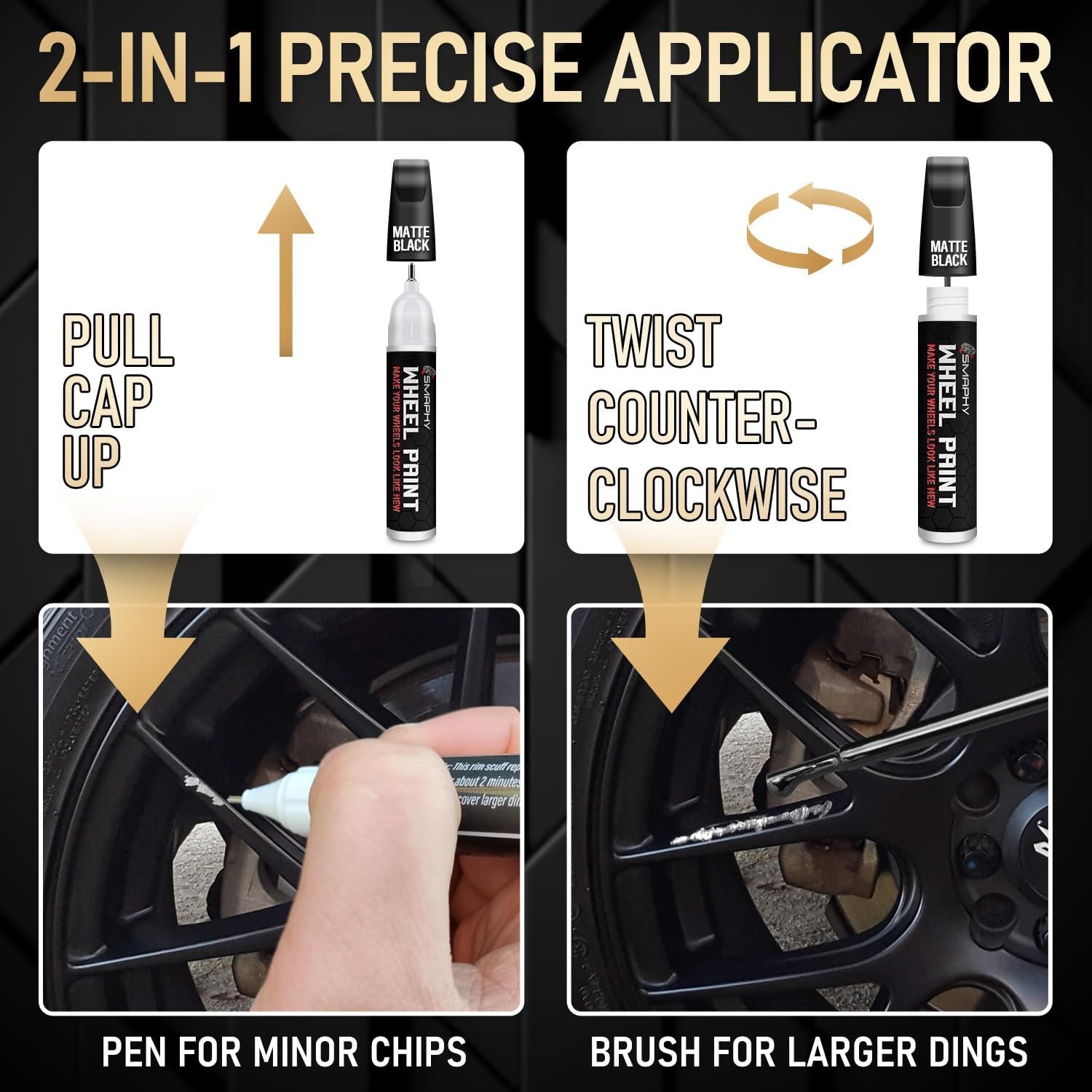 SMAPHY Wheel Scratch Repair Kit, Gloss Black Rim Touch Up Paint, Repair Curb Ras