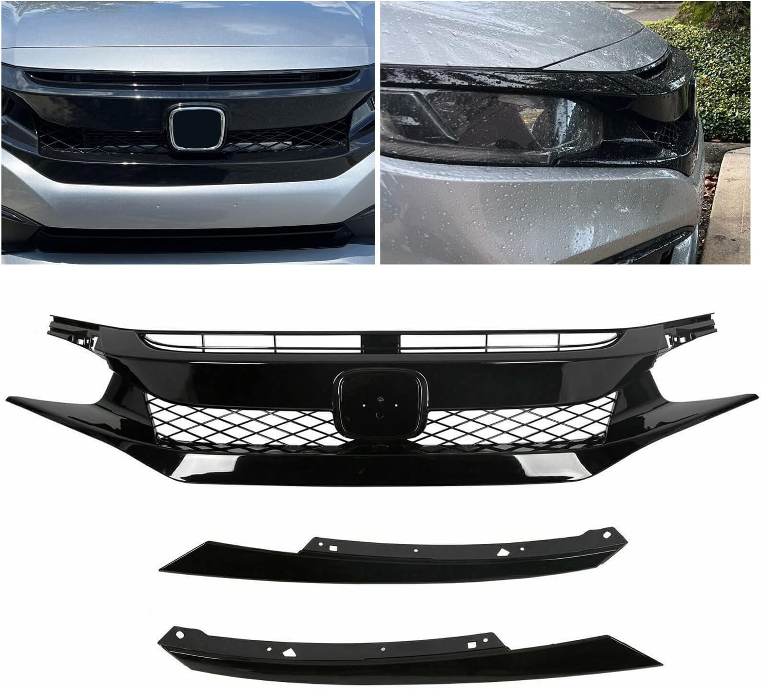 Front Bumper Mesh Grille Compatible with 2019-2021 Honda Civic Type R Style Repl