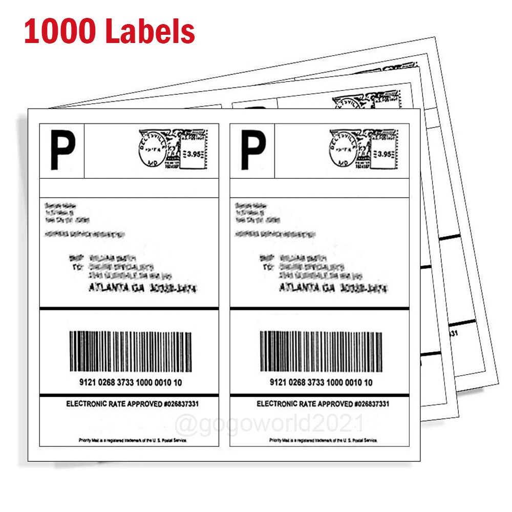 1000 Shipping Labels 8.5 x 5.5 Half Sheets Blank Self Adhesive 2 Per Sheet USA