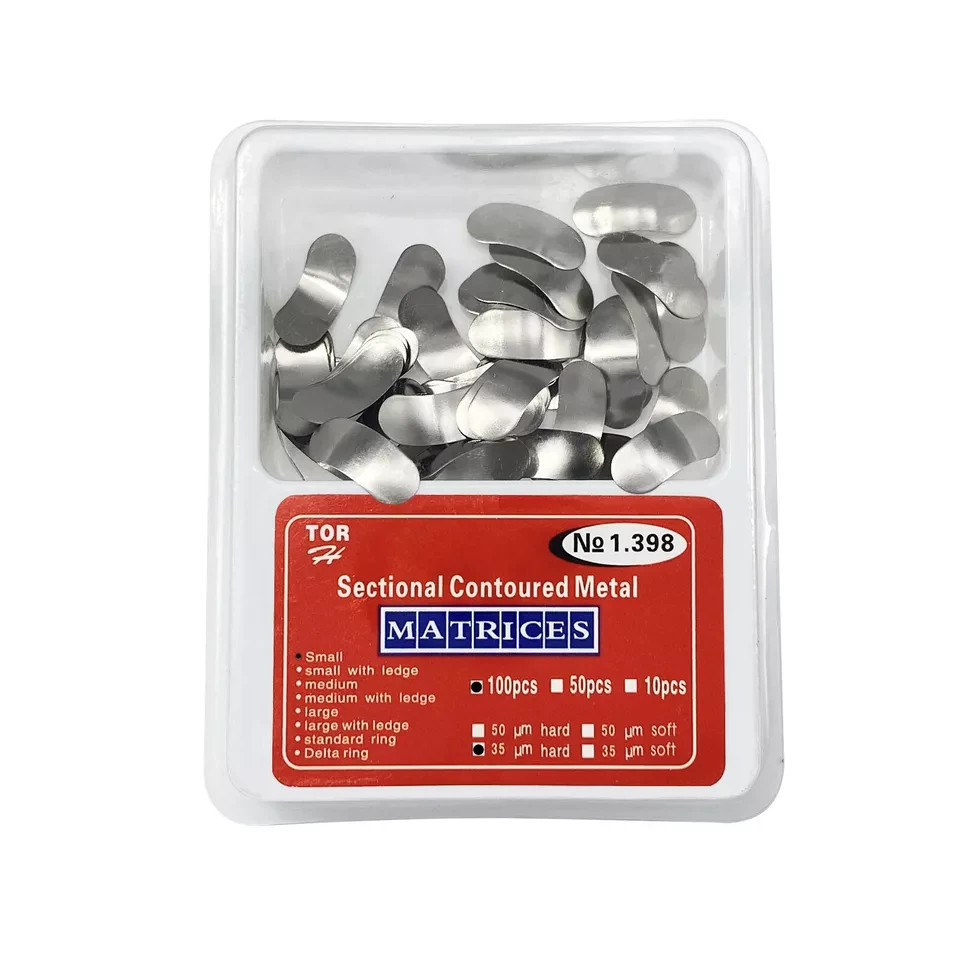 100Pcs Dental Sectional Contoured Matrices Refill Matrix Band TOR VM L M S 35um