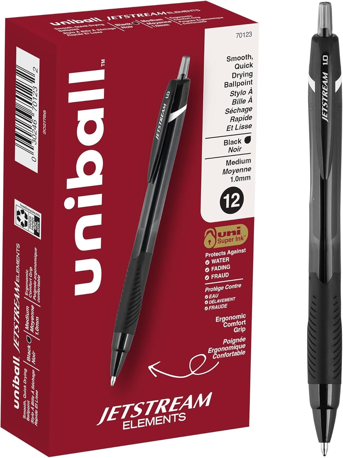 Uniball Jetstream Elements Ballpoint Pens, Medium 1 Count (Pack of 12), Black