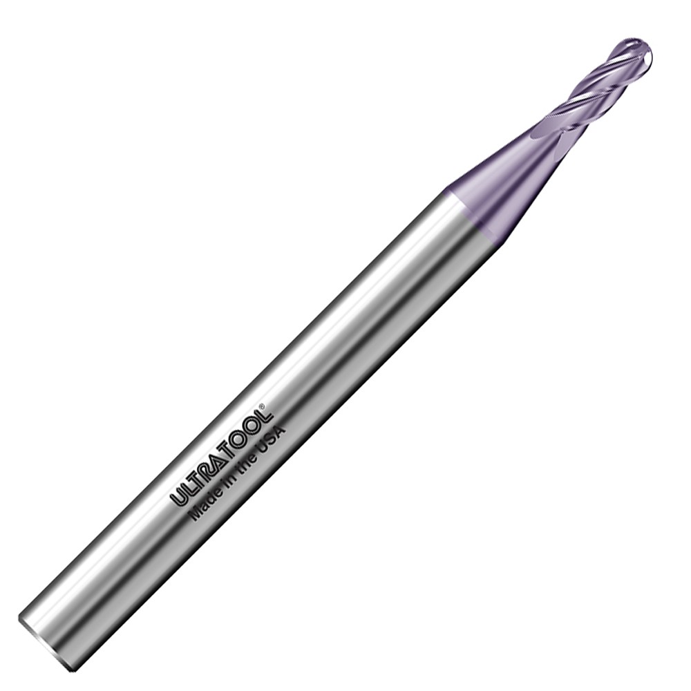 .050″ 4 Flute 3XD Micro Ball Carbide End Mill .150″LOC 1/8″SHK 1-1/2″OAL TiAlN