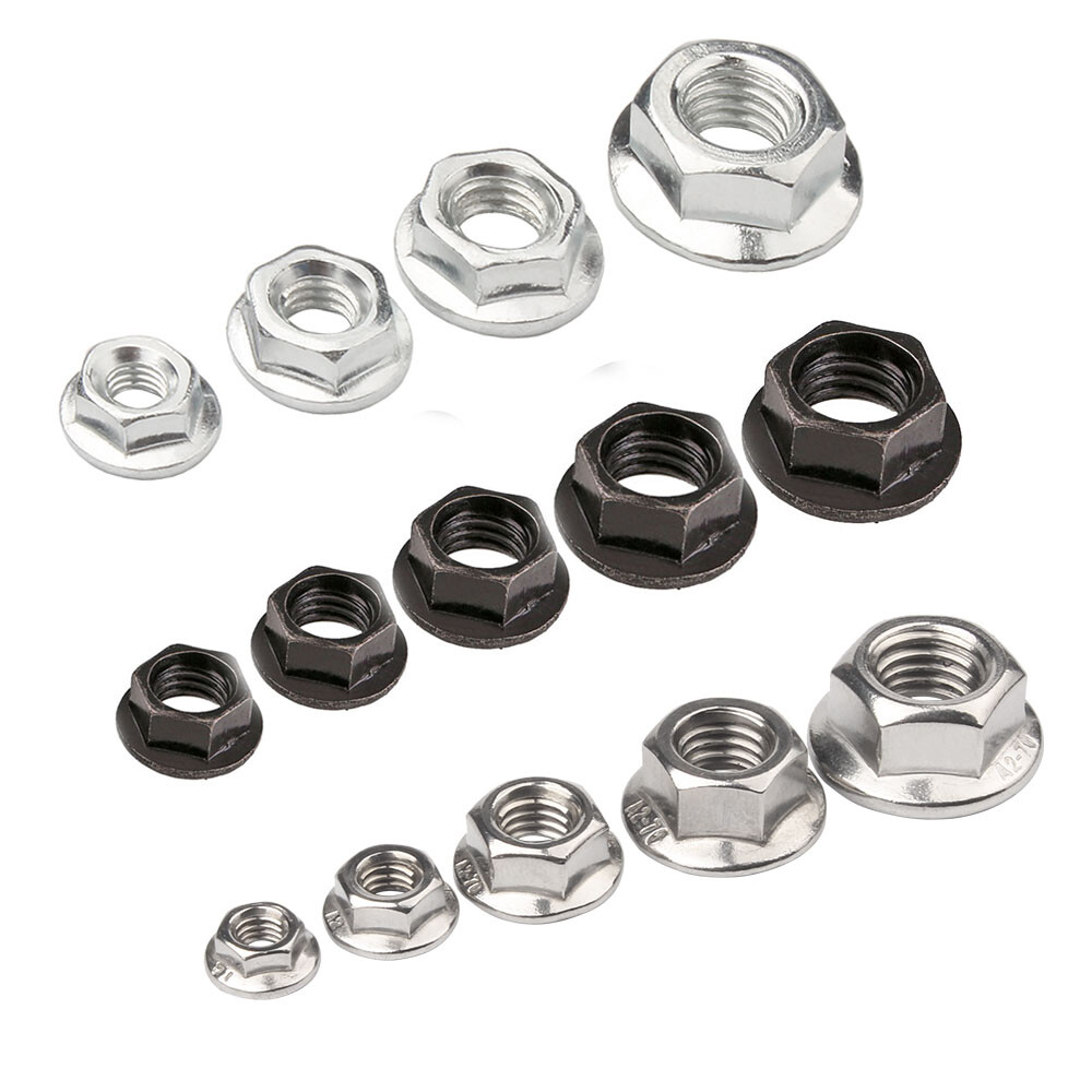 Metric M3 M4 M5 M6 M8 M10 M12 Black / 304 Hex Serrated Flange Nuts Hex Lock Nuts