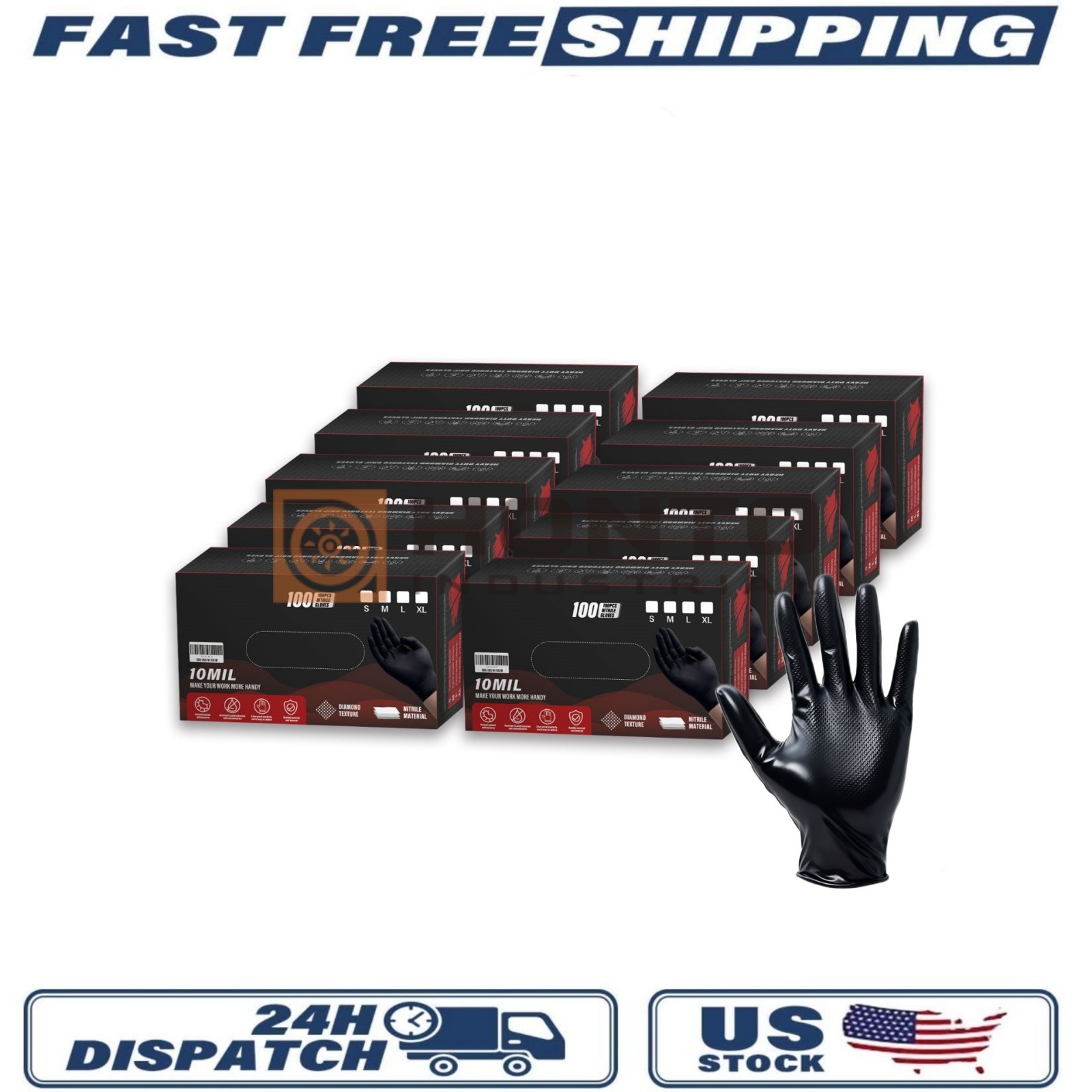 Heavy Duty Nitrile Disposable Gloves 10 Mil Diamond Texture 10 Boxes Size XL