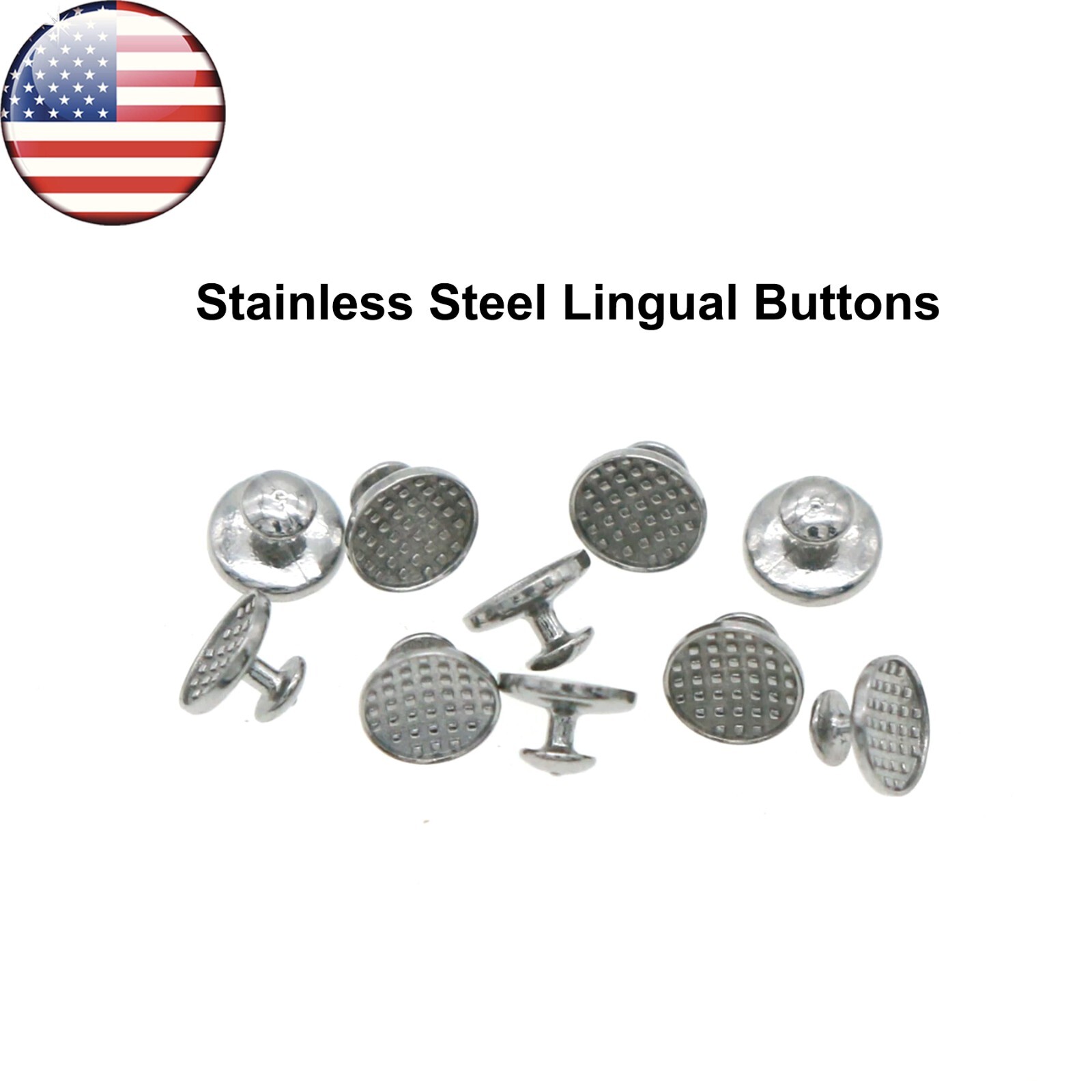 US 100Pcs Dental Ortho Lingual Buttons Ceramic/Metal Bondable Round Mesh Base