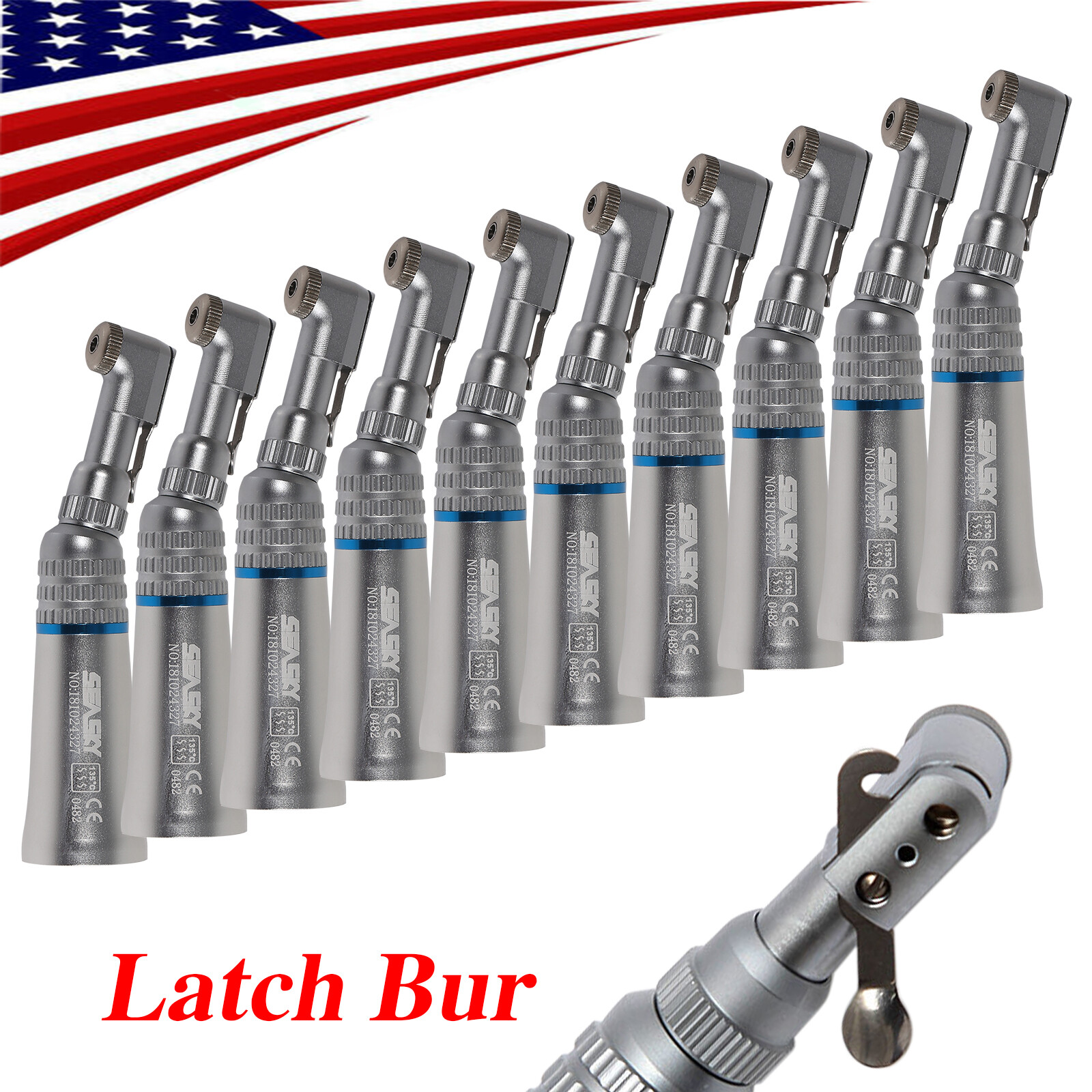 1-10 SEASKY Dental Slow Low Speed Handpiece Contra Angle Latch E-Type / RA Burs