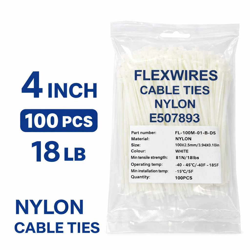 4 Inch White Nylon Cable Ties 100 500 1000 Pack 18LB Mini Zip Ties Self Locking