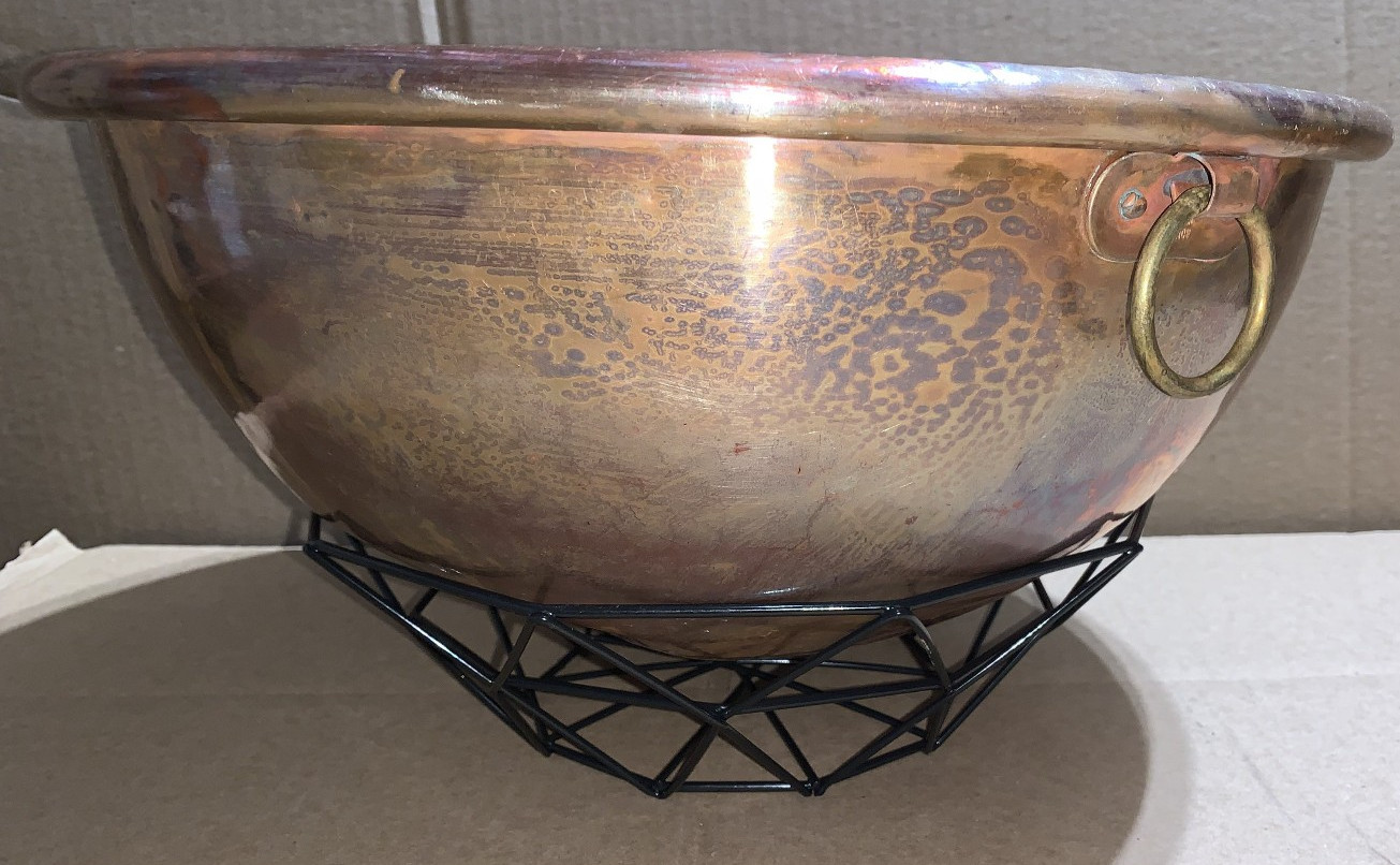 Heavy Solid Copper 14″ Bowl Kettle Rolled Edge Round Base Made In France Antique