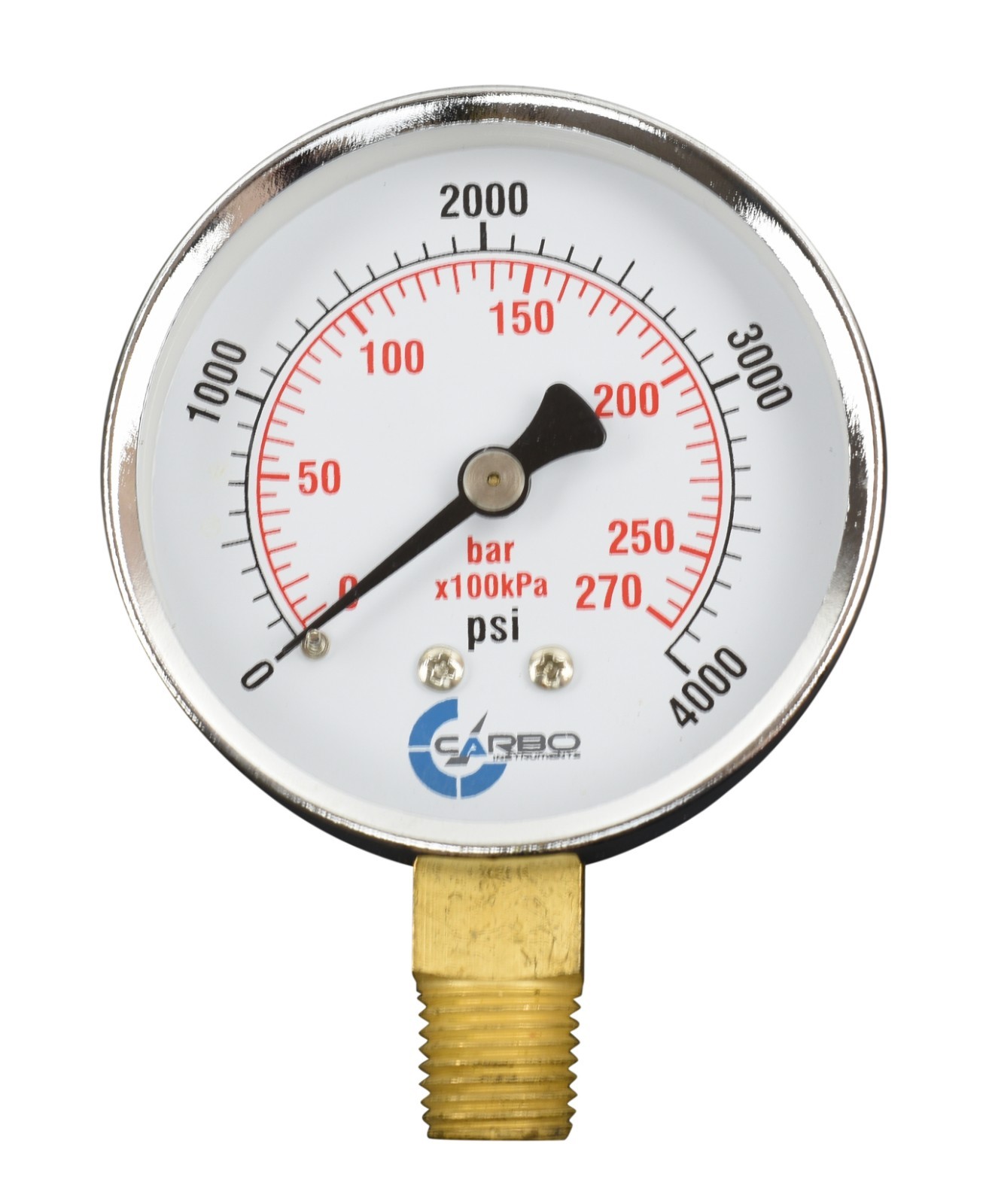 2-1/2″ Pressure Gauge – Chrome Plated Steel Case, 1/4″NPT, Lower Mnt. 4000 PSI