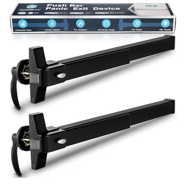 2-Pack Black Panic Bars for Exit Doors Commercial, 27.5” Stainless Steel