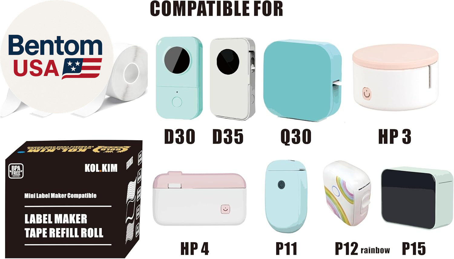 Replacement for Phomemo Print Master D35 Q30 D30 Labels Tape for Vretti HP3 HP4