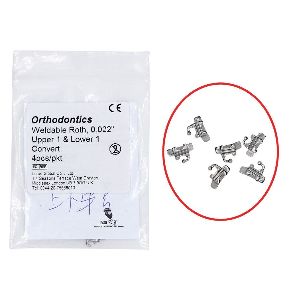 1-100×Dental Orthodontic Buccal tube Convert Weldable Roth 0.022″ U1 L1 4pcs/pkt