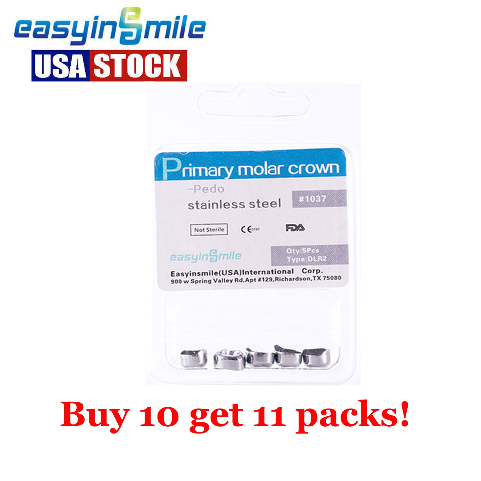 5 Dental Kids Crown Stainless Steel Temporary Molar Crown UL-UR-LL-LR