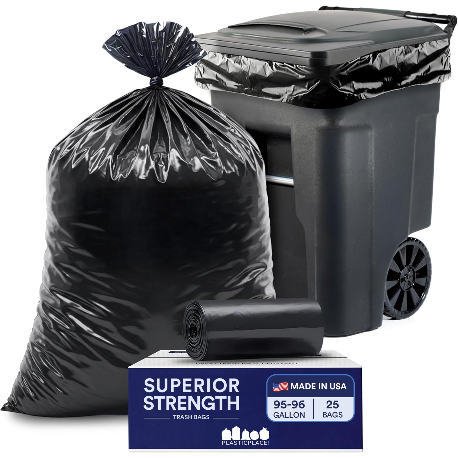 Plasticplace 95-96 Gallon Garbage Can Liners 1 Count (Pack of 25), Black