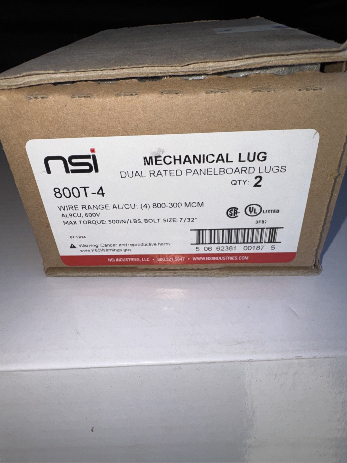 NSI Mechanical LUG Wire Range AL/CU: 800-300 MCM 600V 800T-4 Qty 2