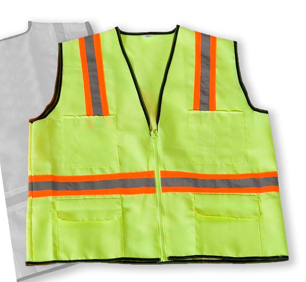 6 Pocket Orange/Yellow/Neon Green High-Visibility Safety Vest, ANSI Class II