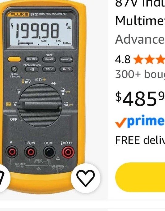 Fluke 87V True RMS Handheld Multimeter 6000 Count CAT III 1000V w/Leads