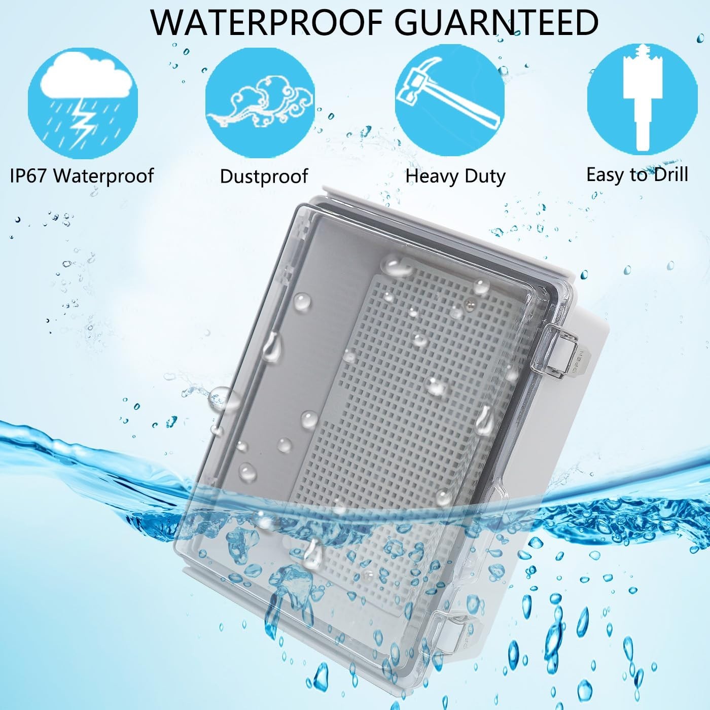 Waterproof Junction Box, ABS Plastic Electrical Box with Stainless Steel Latc…