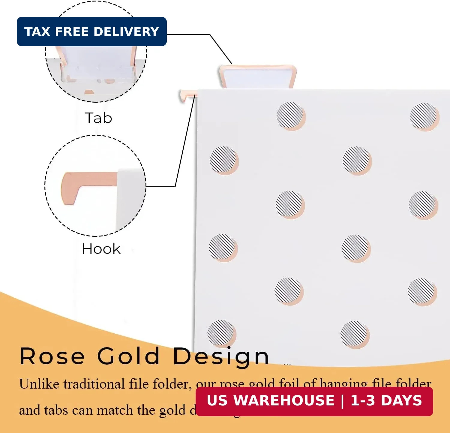 Y YOMA Rose Gold Hanging File Folders, Letter Size, 12 Pack Decorative Paper Han