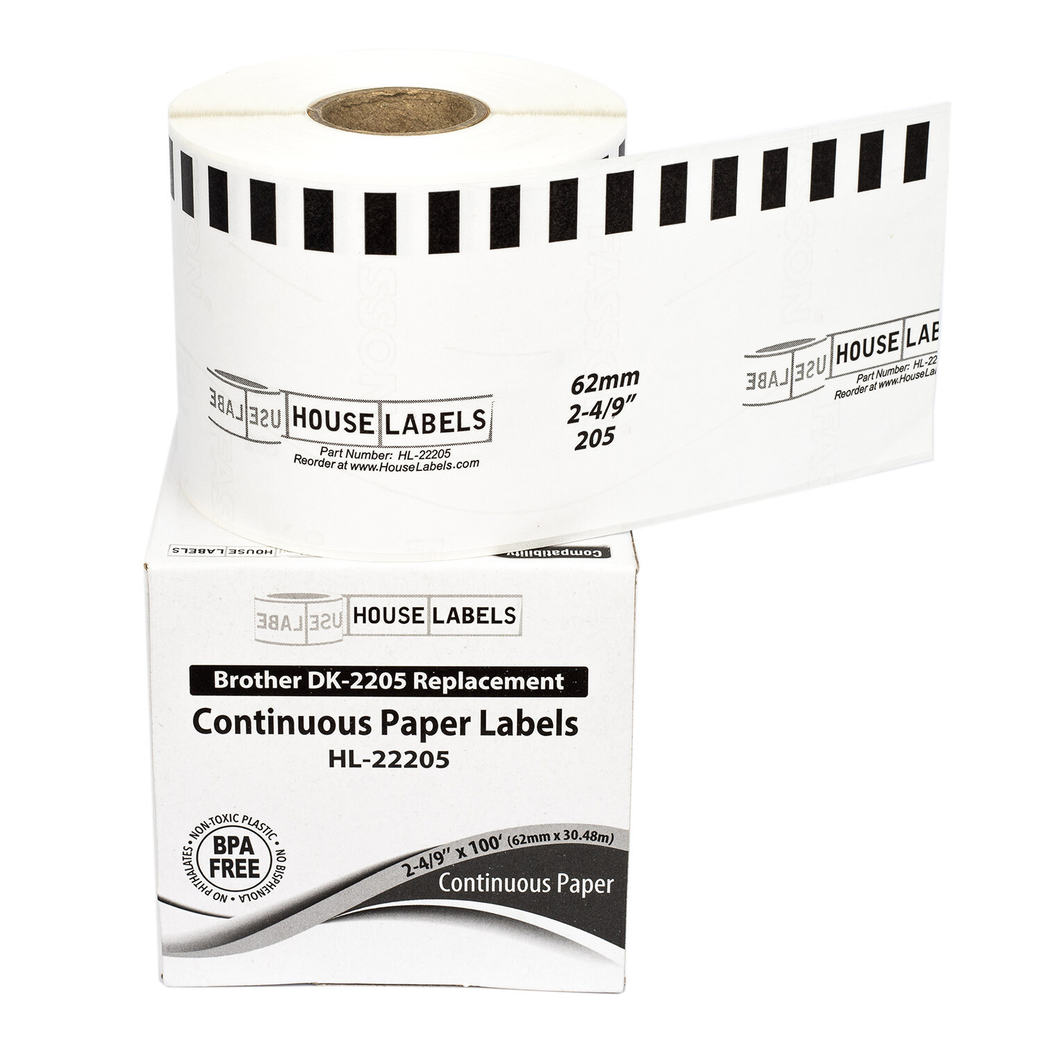 Non-OEM Fits BROTHER DK-2205 Continuous Thermal Labels – (12) Rolls of 100′