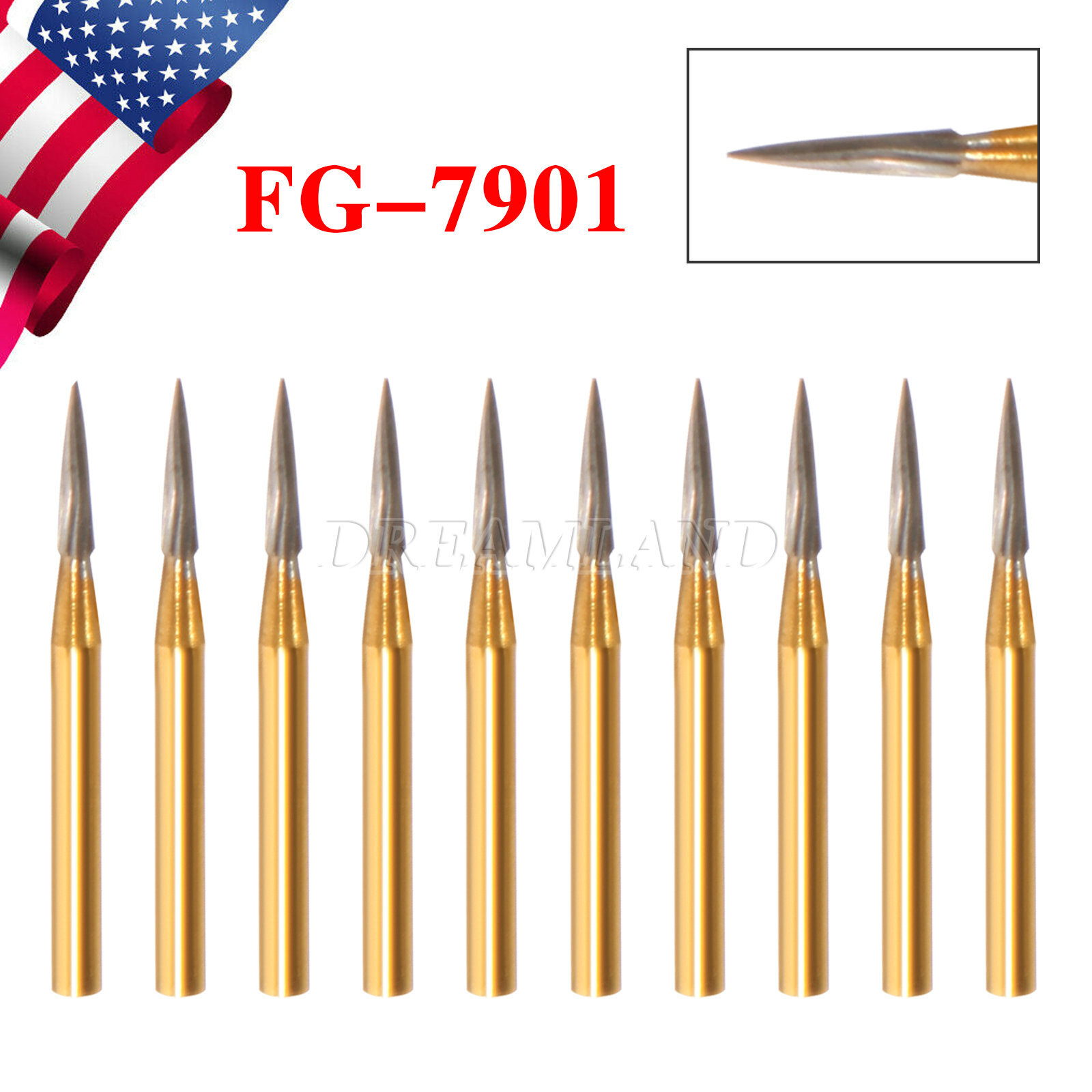 10 Pcs Dental Tungsten Carbide Trimming & Finishing Burs Drill Flame FG 7901
