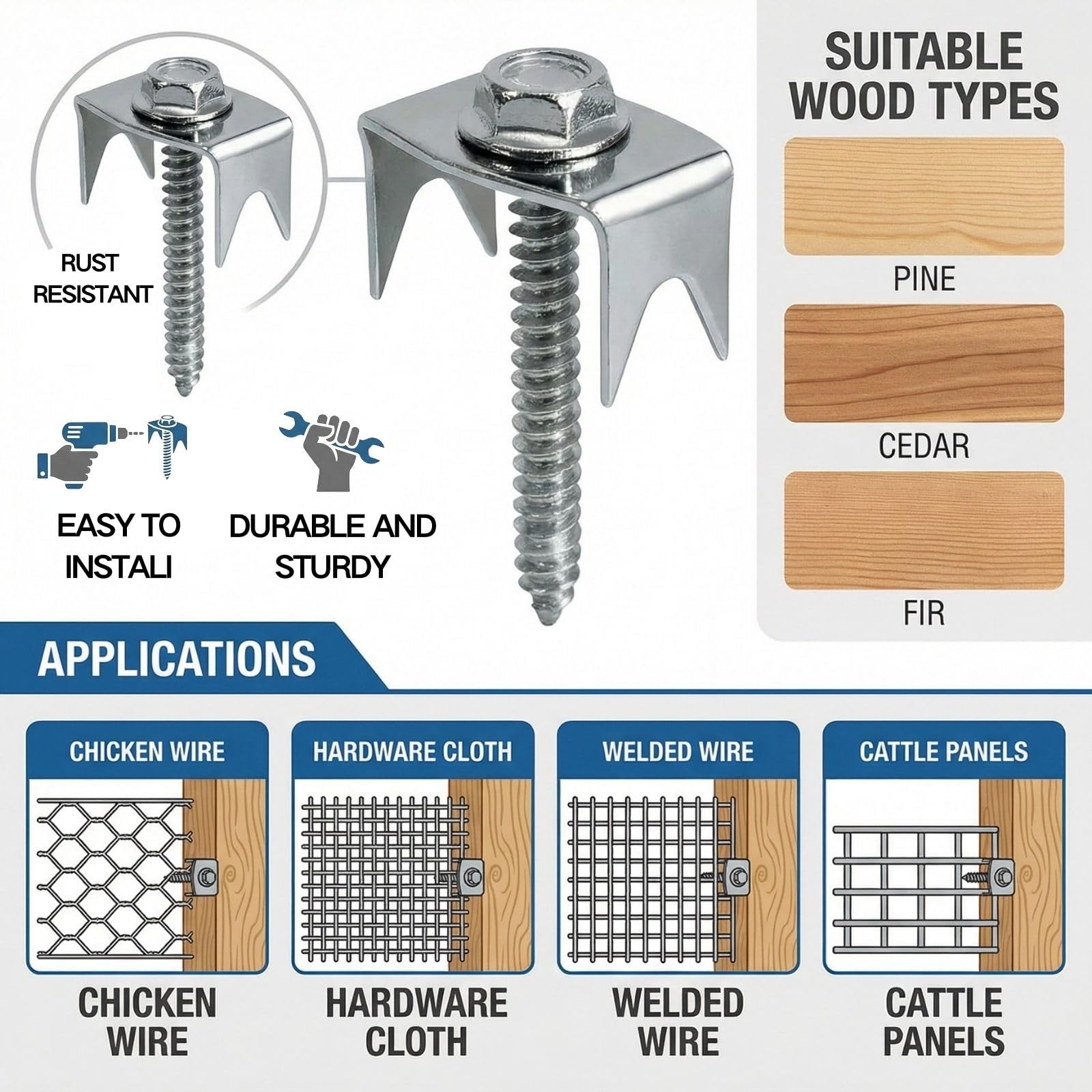 100 Pcs Fence Staples for Wire Fencing, 1.6 Inch Galvanized Steel Fasteners w…