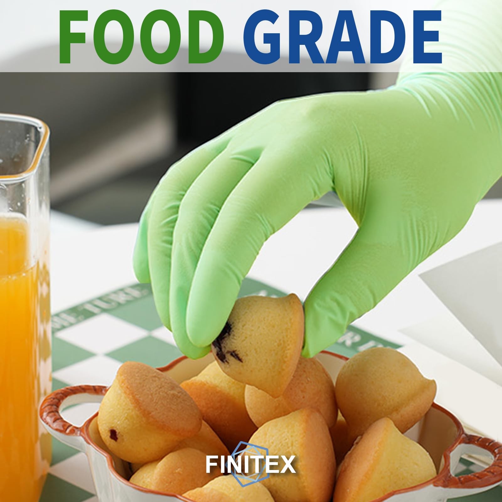 FINITEX Nitrile Disposable Latex-Free Gloves – Small, Green (Medium 100)